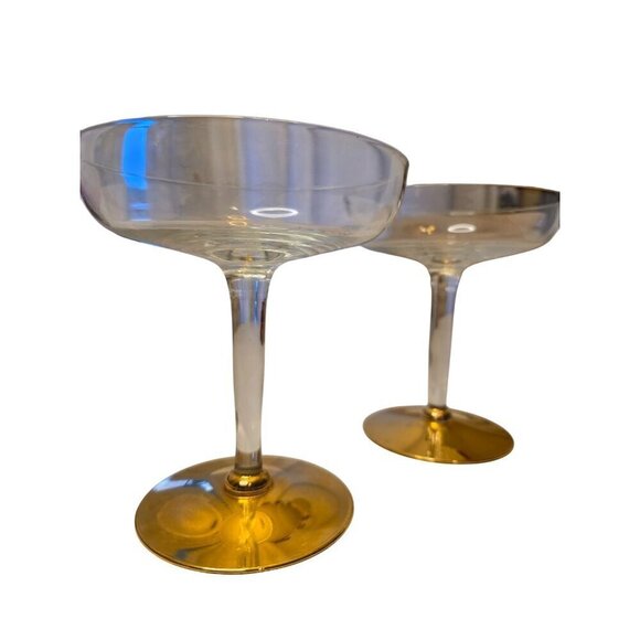 Gold-Trimmed Clear Glass Coupe Cocktail Glasses Set Of 2 - Picture 15 of 16